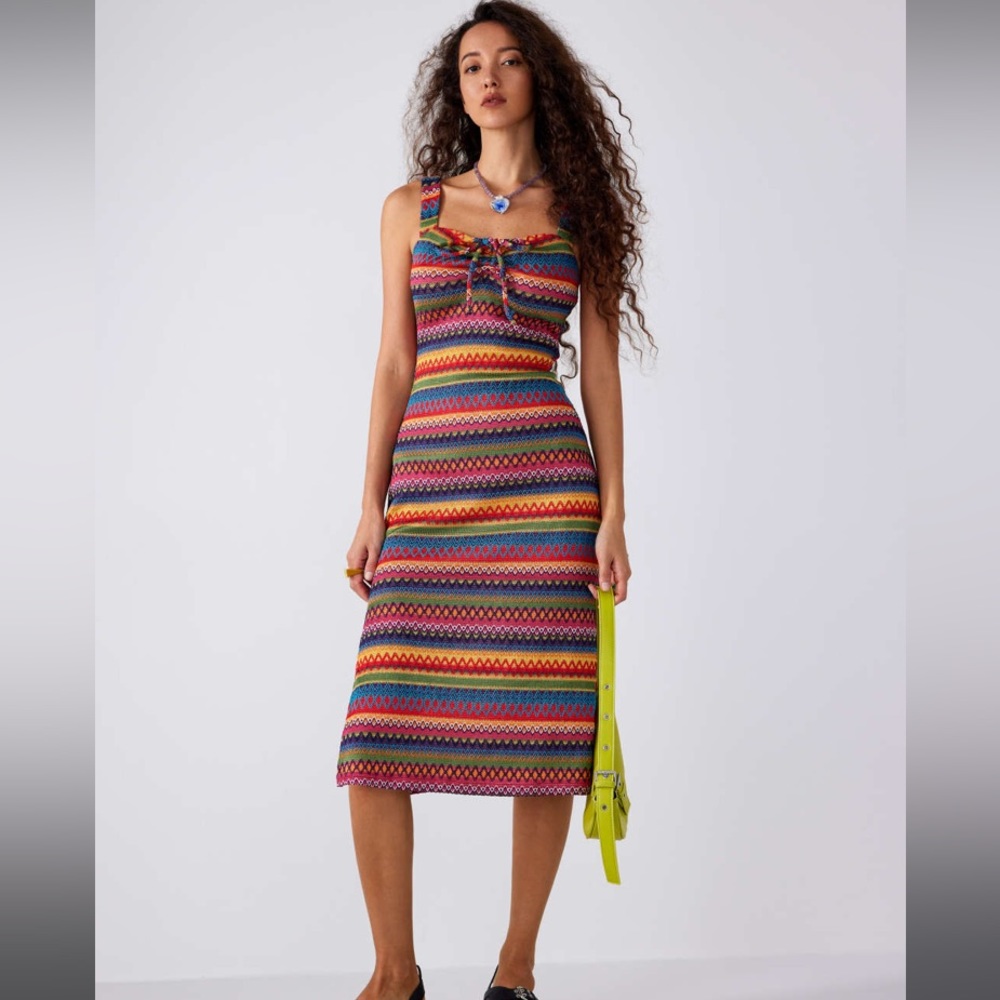 NWT Cider Striped Split Knotted Midi Dress XXS